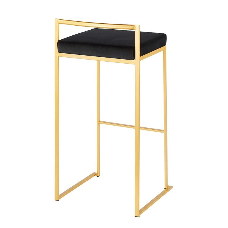 LumiSource Fuji 30.75in Bar Stool Set of 2 | Glam Gold Steel and Black Velvet | Kitchen Island & Home Bar Seating | Model B30-FUJIAUVBK2