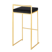 LumiSource Fuji 30.75in Bar Stool Set of 2 | Glam Gold Steel and Black Velvet | Kitchen Island & Home Bar Seating | Model B30-FUJIAUVBK2