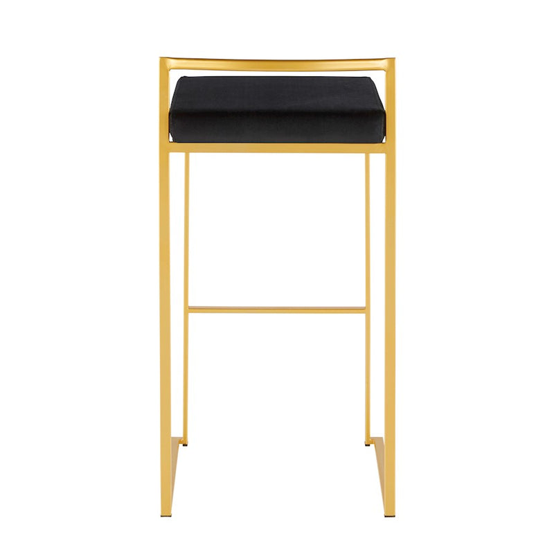 LumiSource Fuji 30.75in Bar Stool Set of 2 | Glam Gold Steel and Black Velvet | Kitchen Island & Home Bar Seating | Model B30-FUJIAUVBK2