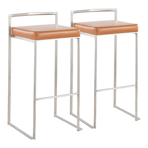 LumiSource Fuji Stacker Barstool, Set of 2, Stainless Steel/Camel - B30-FUJICAM2