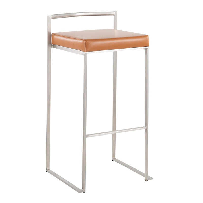 LumiSource Fuji Stacker Barstool, Set of 2, Stainless Steel/Camel