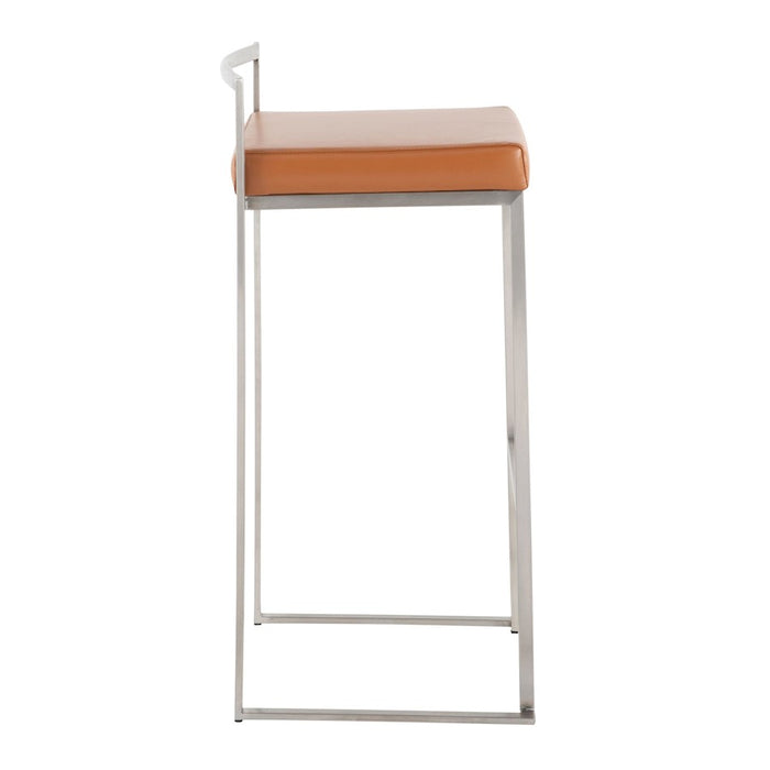 LumiSource Fuji Stacker Barstool, Set of 2, Stainless Steel/Camel