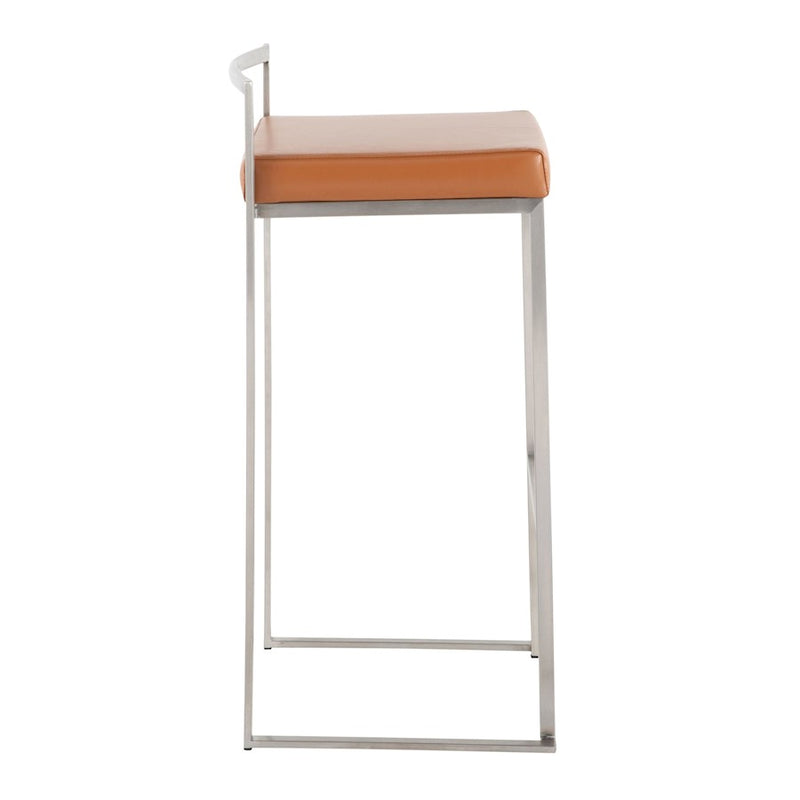 LumiSource Fuji Stackable Barstool Set of 2 | Contemporary Stainless Steel and Camel PU | Kitchen Island & Home Bar Seating | Model B30-FUJICAM2