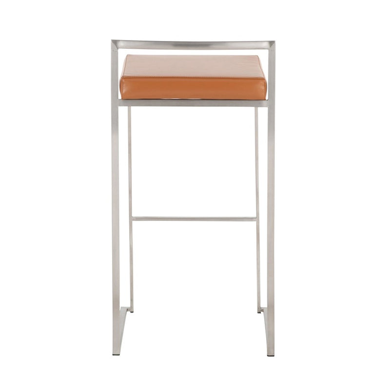 LumiSource Fuji Stackable Barstool Set of 2 | Contemporary Stainless Steel and Camel PU | Kitchen Island & Home Bar Seating | Model B30-FUJICAM2