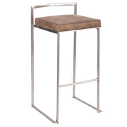 LumiSource Fuji Stackable Barstool Set of 2 | Contemporary Stainless Steel and Brown Cowboy Fabric | Kitchen Island & Home Bar | Model B30-FUJIFBN2