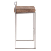 LumiSource Fuji Stackable Barstool Set of 2 | Contemporary Stainless Steel and Brown Cowboy Fabric | Kitchen Island & Home Bar | Model B30-FUJIFBN2