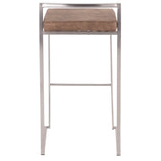 LumiSource Fuji Stackable Barstool Set of 2 | Contemporary Stainless Steel and Brown Cowboy Fabric | Kitchen Island & Home Bar | Model B30-FUJIFBN2
