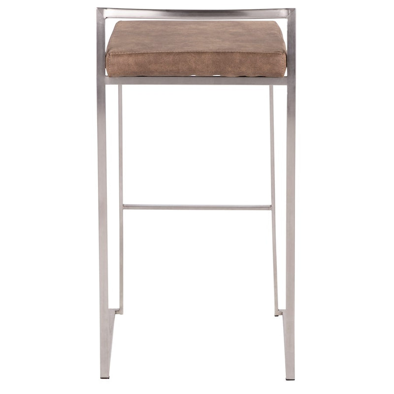 LumiSource Fuji Stackable Barstool Set of 2 | Contemporary Stainless Steel and Brown Cowboy Fabric | Kitchen Island & Home Bar | Model B30-FUJIFBN2