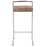 LumiSource Fuji Stackable Barstool Set of 2 | Contemporary Stainless Steel and Brown Cowboy Fabric | Kitchen Island & Home Bar | Model B30-FUJIFBN2
