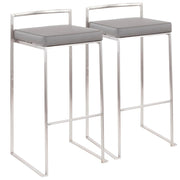 LumiSource Fuji Stackable Barstool Set of 2 | Contemporary Stainless Steel and Grey PU | Kitchen Island & Home Bar Seating | Model B30-FUJIGY2