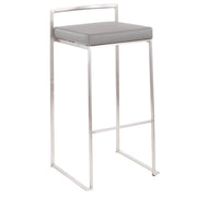 LumiSource Fuji Stackable Barstool Set of 2 | Contemporary Stainless Steel and Grey PU | Kitchen Island & Home Bar Seating | Model B30-FUJIGY2