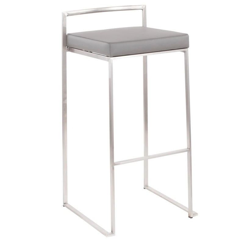 LumiSource Fuji Stackable Barstool Set of 2 | Contemporary Stainless Steel and Grey PU | Kitchen Island & Home Bar Seating | Model B30-FUJIGY2