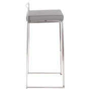 LumiSource Fuji Stackable Barstool Set of 2 | Contemporary Stainless Steel and Grey PU | Kitchen Island & Home Bar Seating | Model B30-FUJIGY2