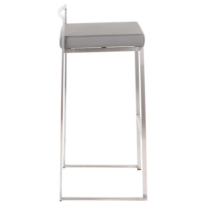 LumiSource Fuji Stackable Barstool Set of 2 | Contemporary Stainless Steel and Grey PU | Kitchen Island & Home Bar Seating | Model B30-FUJIGY2