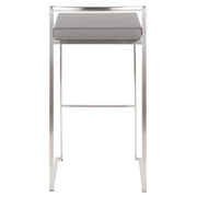 LumiSource Fuji Stackable Barstool Set of 2 | Contemporary Stainless Steel and Grey PU | Kitchen Island & Home Bar Seating | Model B30-FUJIGY2