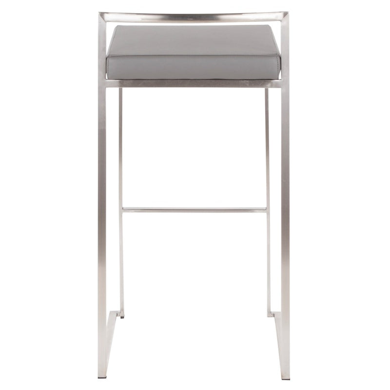 LumiSource Fuji Stackable Barstool Set of 2 | Contemporary Stainless Steel and Grey PU | Kitchen Island & Home Bar Seating | Model B30-FUJIGY2