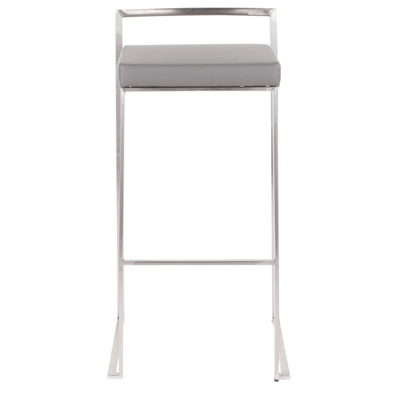 LumiSource Fuji Stackable Barstool Set of 2 | Contemporary Stainless Steel and Grey PU | Kitchen Island & Home Bar Seating | Model B30-FUJIGY2