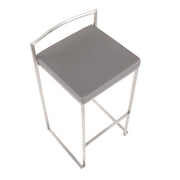 LumiSource Fuji Stackable Barstool Set of 2 | Contemporary Stainless Steel and Grey PU | Kitchen Island & Home Bar Seating | Model B30-FUJIGY2