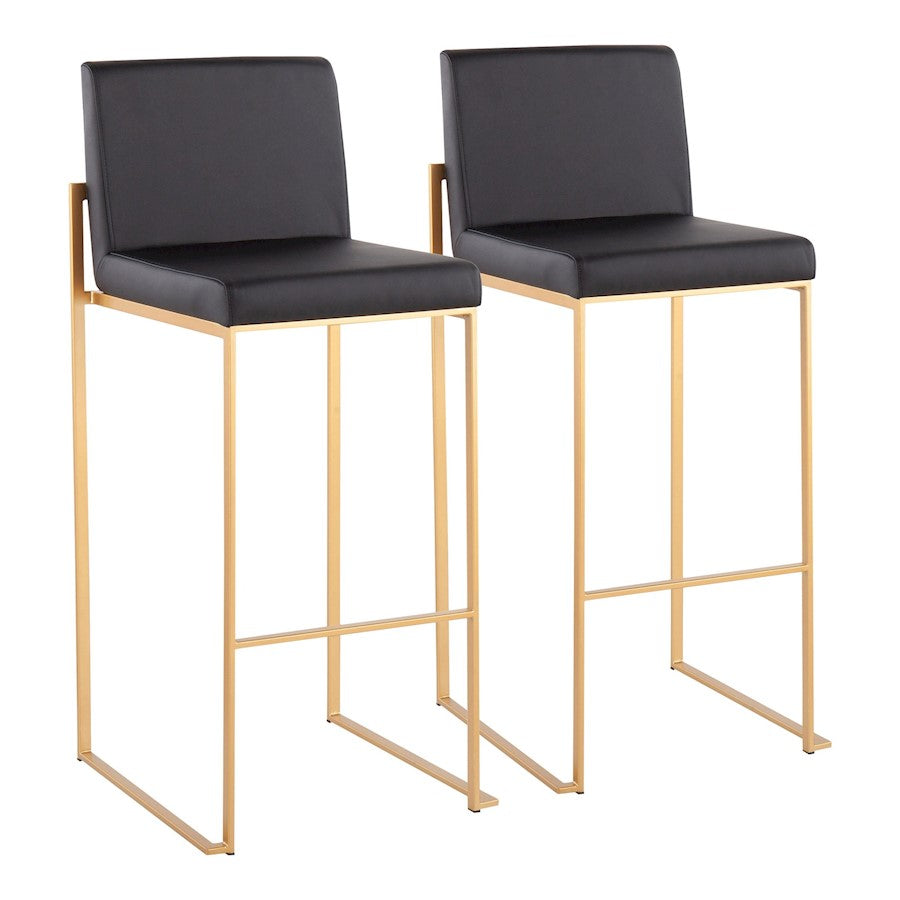 LumiSource Fuji High Back Barstool, Set of 2, Gold Steel/Black - B30-FUJIHBAUBK2