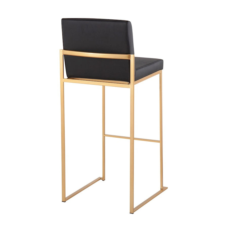 LumiSource Fuji High Back Barstool Set of 2 | Contemporary Gold Steel and Black PU | Kitchen Island & Home Bar Seating | Model B30-FUJIHBAUBK2