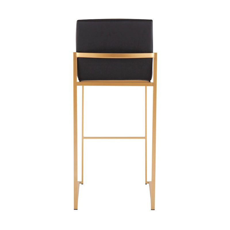 LumiSource Fuji High Back Barstool Set of 2 | Contemporary Gold Steel and Black PU | Kitchen Island & Home Bar Seating | Model B30-FUJIHBAUBK2