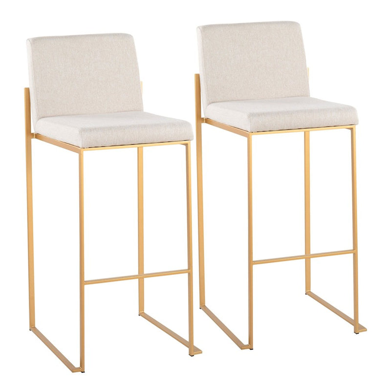 LumiSource Fuji High Back Barstool, Set of 2, Gold/Beige - B30-FUJIHBAUFBG2