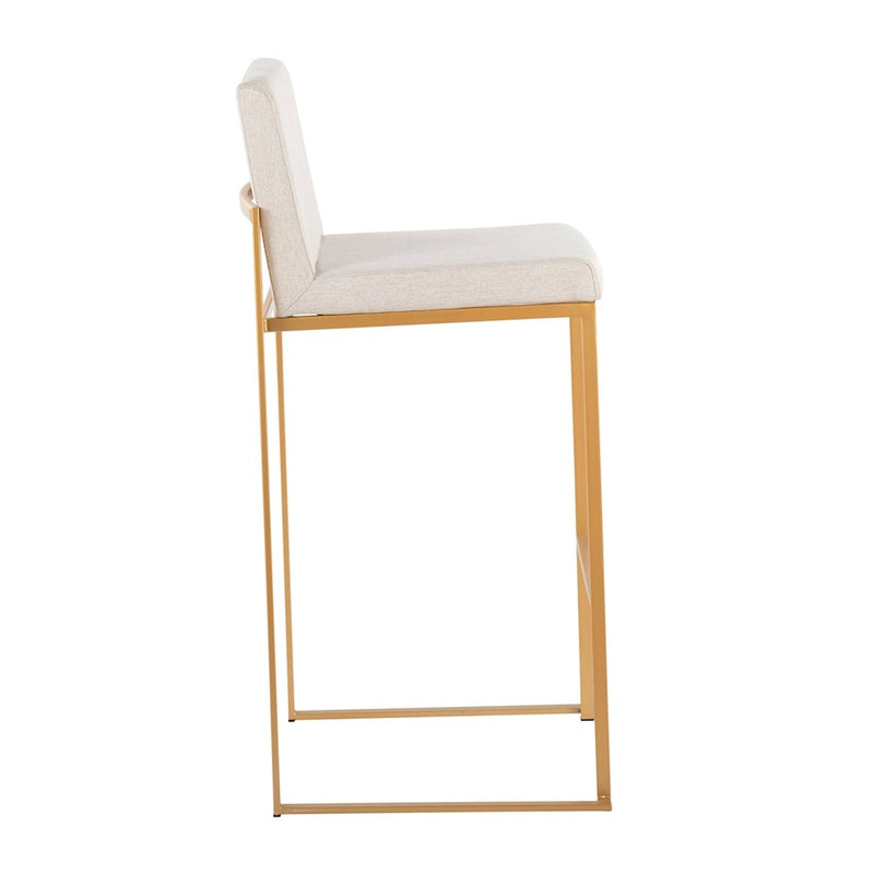 LumiSource Fuji High Back Barstool Set of 2 | Gold Steel Frame & Beige Fabric | Kitchen Island & Bar Seating | Model B30-FUJIHBAUFBG2