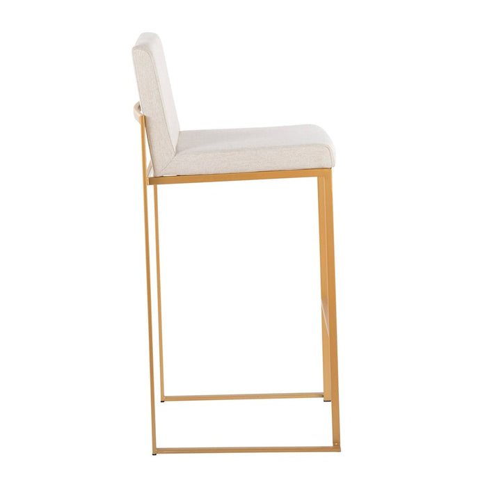 LumiSource Fuji High Back Barstool, Set of 2, Gold/Beige