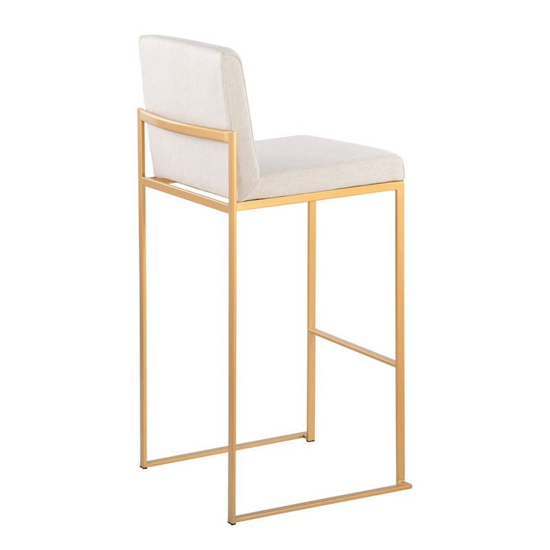 LumiSource Fuji High Back Barstool Set of 2 | Gold Steel Frame & Beige Fabric | Kitchen Island & Bar Seating | Model B30-FUJIHBAUFBG2