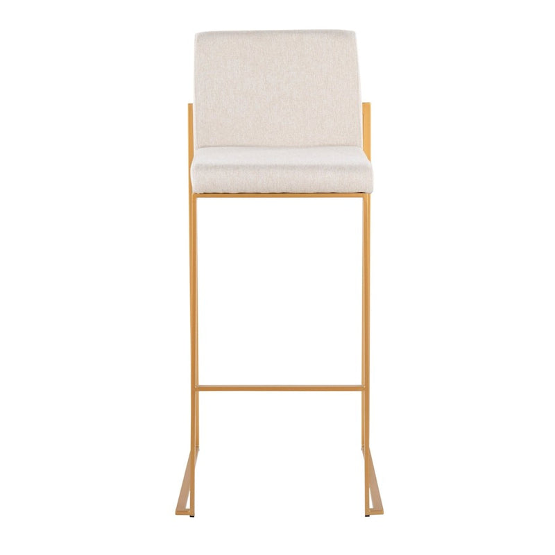 LumiSource Fuji High Back Barstool Set of 2 | Gold Steel Frame & Beige Fabric | Kitchen Island & Bar Seating | Model B30-FUJIHBAUFBG2