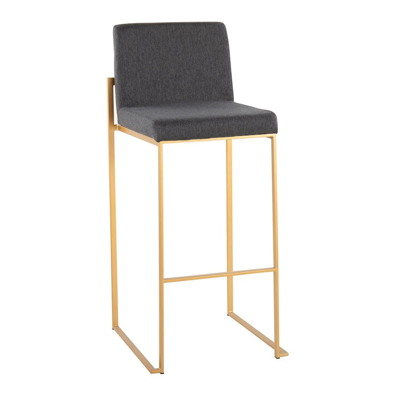 LumiSource Fuji High Back Barstool Set of 2 | Gold Steel Frame & Charcoal Fabric | Kitchen Island & Bar Seating | Model B30-FUJIHBAUFCHAR2