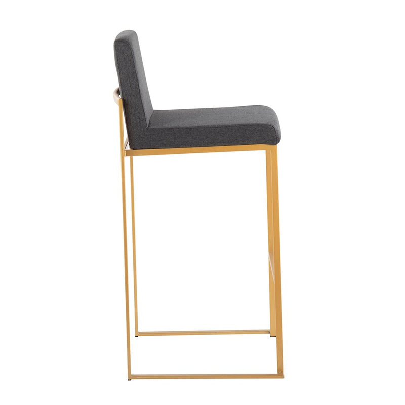 LumiSource Fuji High Back Barstool, Set of 2, Gold/Charcoal