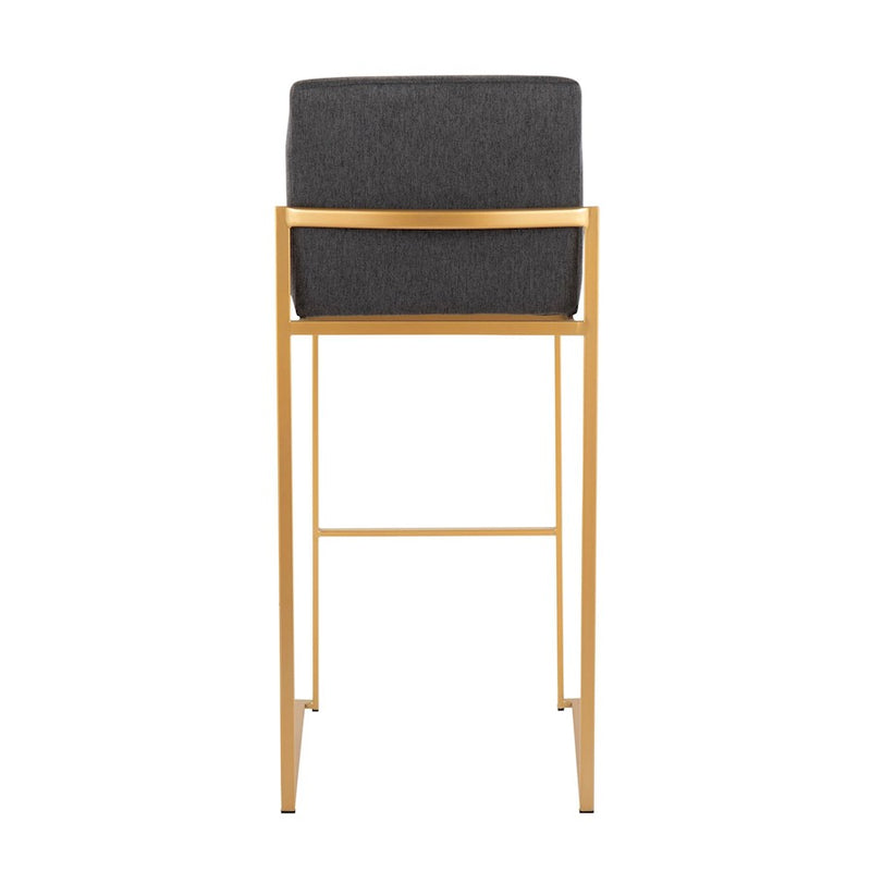 LumiSource Fuji High Back Barstool Set of 2 | Gold Steel Frame & Charcoal Fabric | Kitchen Island & Bar Seating | Model B30-FUJIHBAUFCHAR2