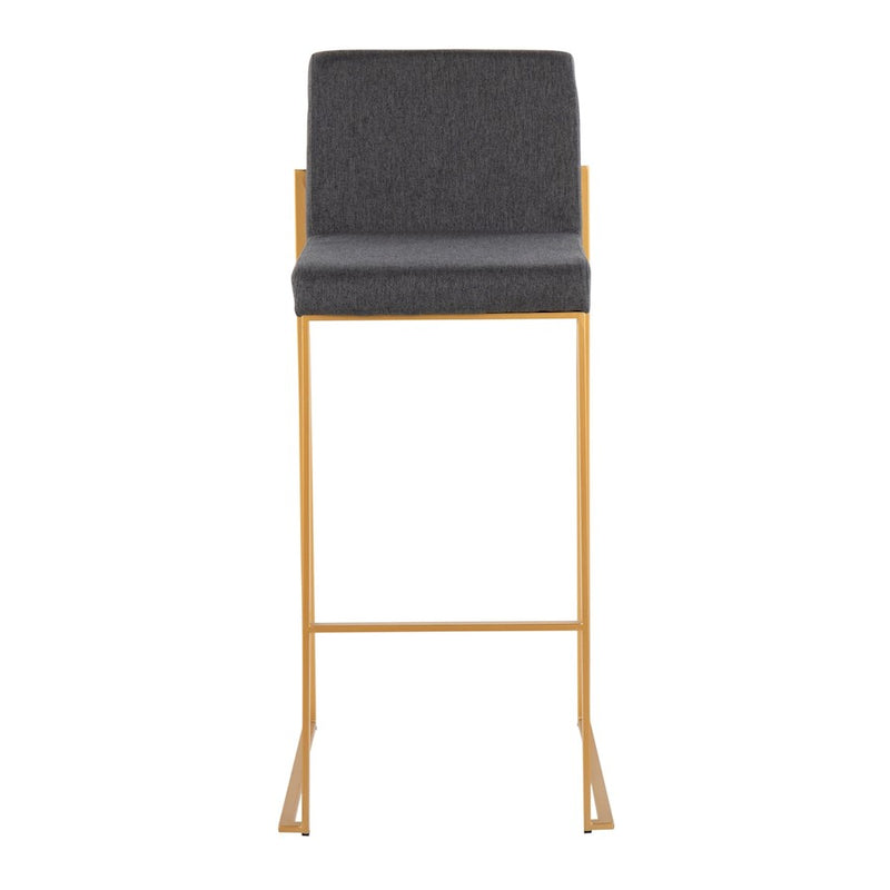 LumiSource Fuji High Back Barstool Set of 2 | Gold Steel Frame & Charcoal Fabric | Kitchen Island & Bar Seating | Model B30-FUJIHBAUFCHAR2