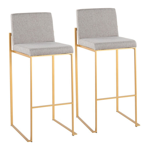 LumiSource Fuji High Back Barstool, Set/2, Gold Steel/GYF - B30-FUJIHBAUFGY2