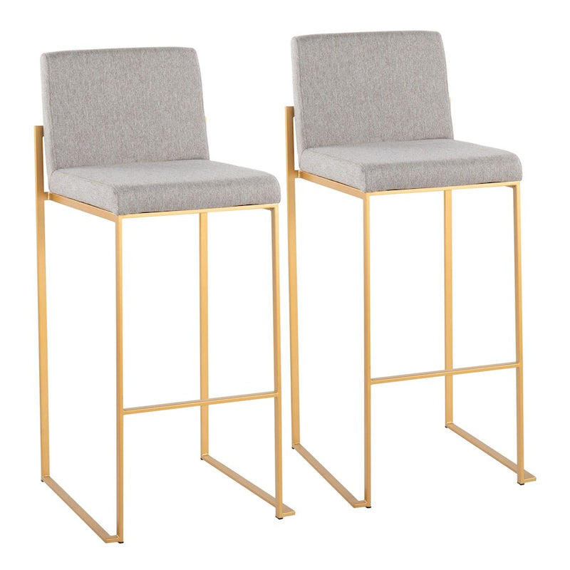 LumiSource Fuji High Back Barstool Set of 2 | Gold Steel Frame & Grey Fabric | Kitchen Island & Bar Seating | Model B30-FUJIHBAUFGY2