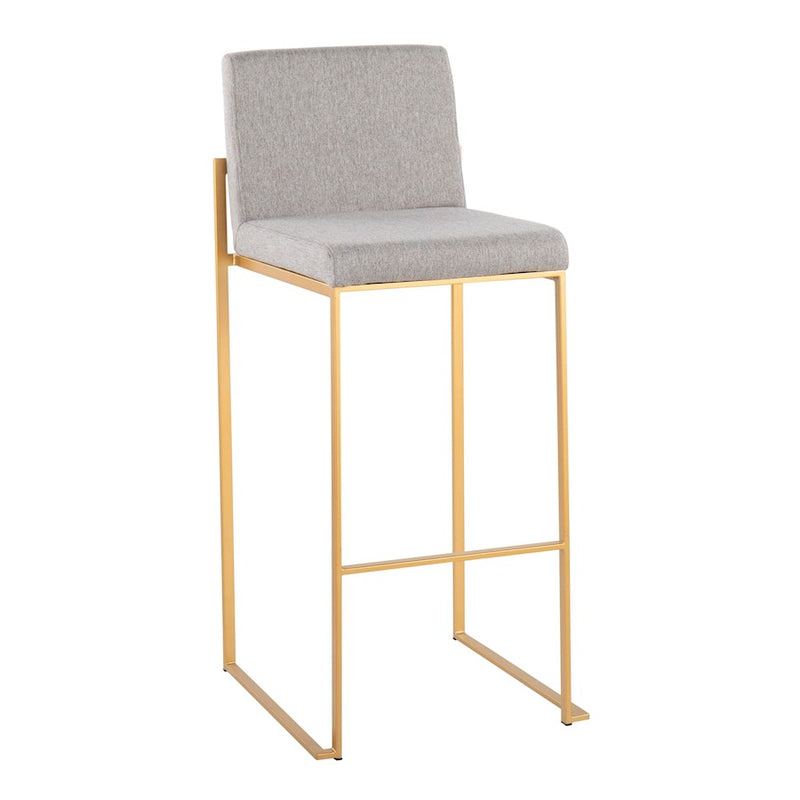 LumiSource Fuji High Back Barstool, Set of 2, Gold Steel/GYF