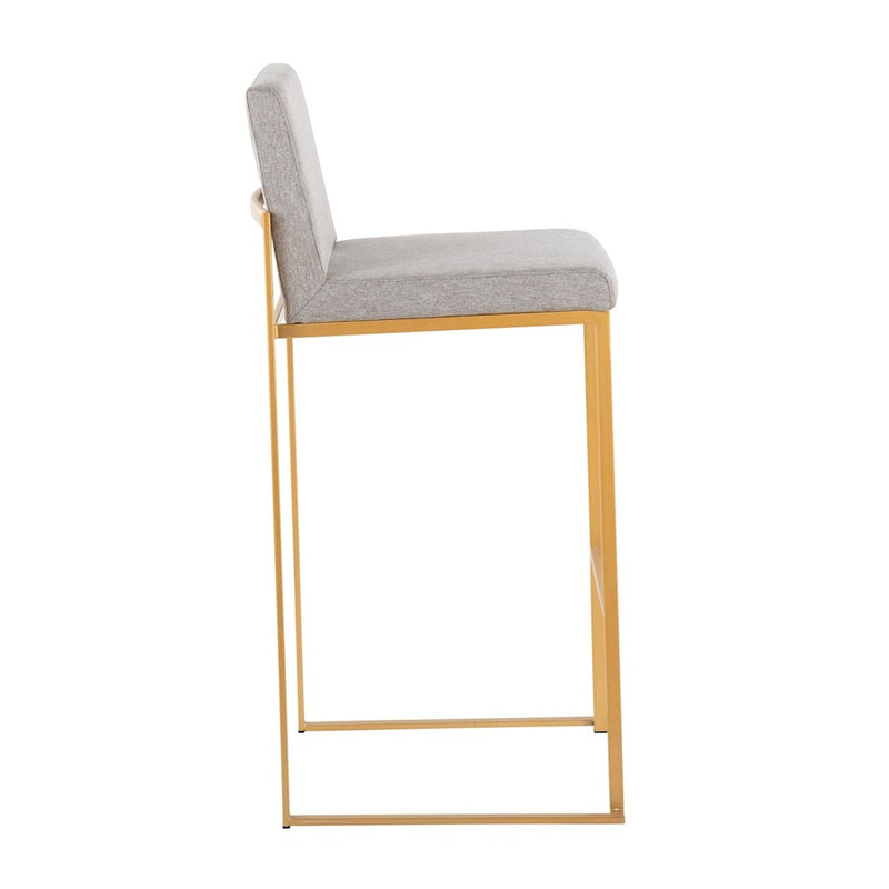 LumiSource Fuji High Back Barstool, Set of 2, Gold Steel/GYF