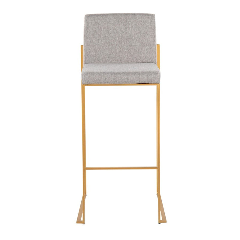 LumiSource Fuji High Back Barstool Set of 2 | Gold Steel Frame & Grey Fabric | Kitchen Island & Bar Seating | Model B30-FUJIHBAUFGY2