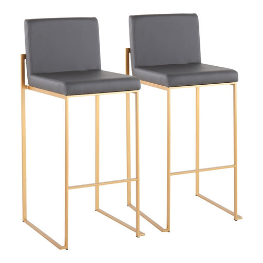 LumiSource Fuji High Back Barstool, Set of 2, Gold Steel/Grey - B30-FUJIHBAUGY2