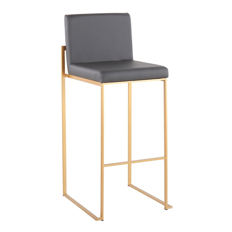 LumiSource Fuji High Back Barstool, Set of 2, Gold Steel/Grey