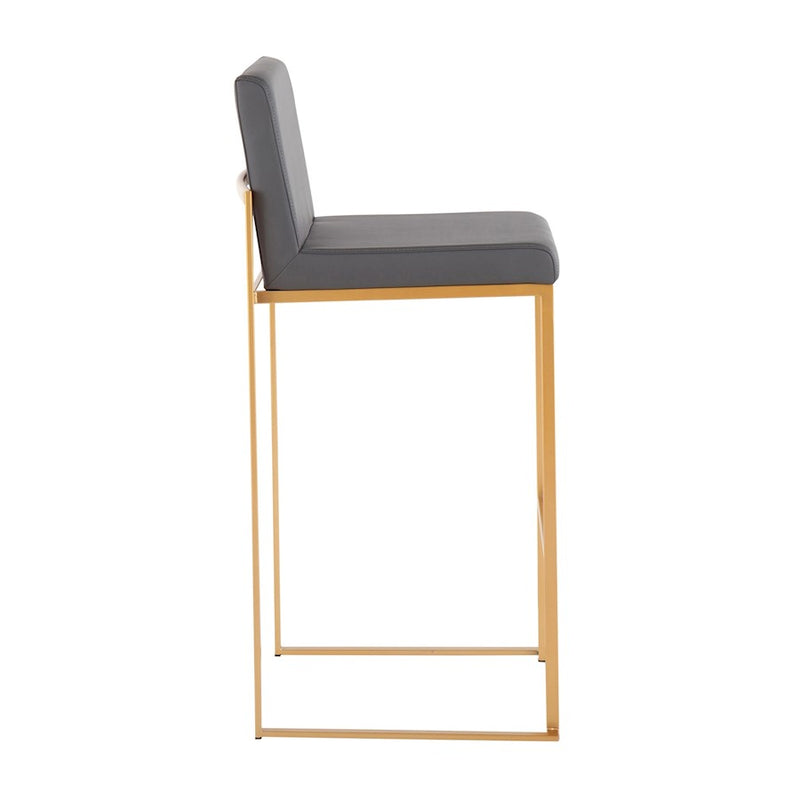 LumiSource Fuji High Back Barstool, Set of 2, Gold Steel/Grey