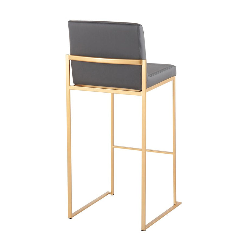 LumiSource Fuji High Back Barstool, Set of 2, Gold Steel/Grey