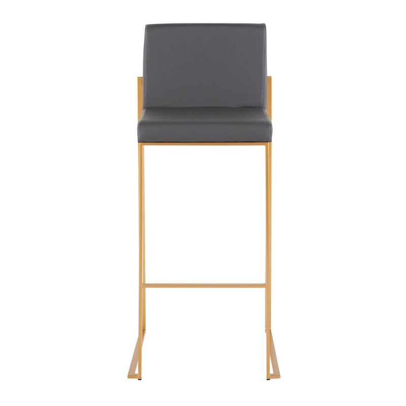 LumiSource Fuji High Back Barstool Set of 2 | Gold Steel Frame & Grey PU Leather | Kitchen Island & Bar Seating | Model B30-FUJIHBAUGY2