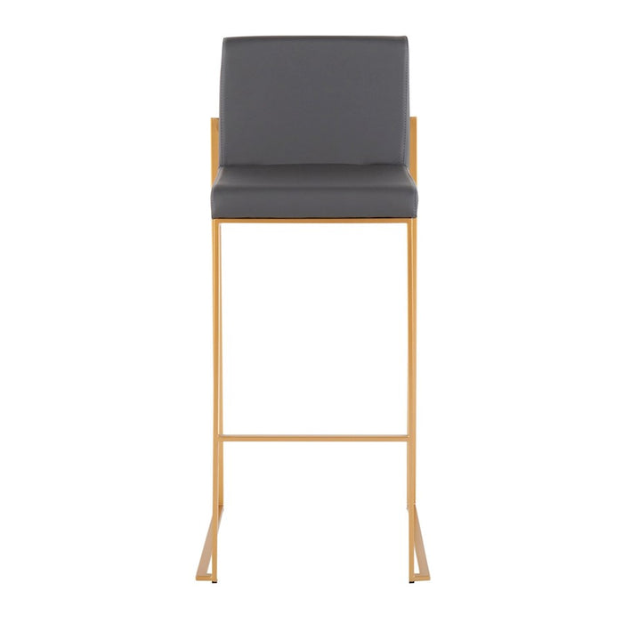 LumiSource Fuji High Back Barstool, Set of 2, Gold Steel/Grey