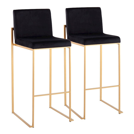 LumiSource Fuji High Back Barstool, Set of 2, Gold/Black - B30-FUJIHBAUVBK2