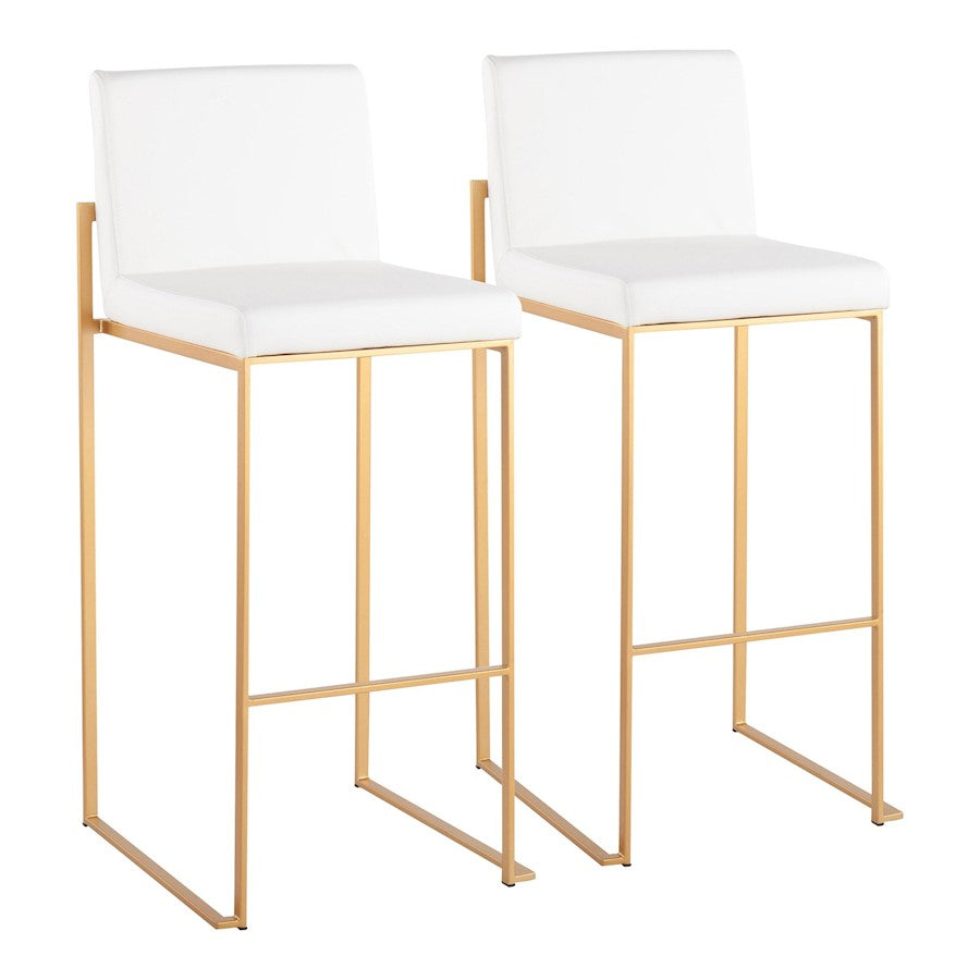 LumiSource Fuji High Back Barstool, Set of 2, Gold Steel/White - B30-FUJIHBAUW2