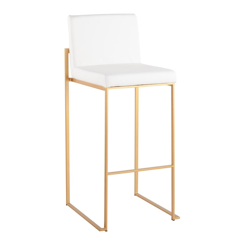 LumiSource Fuji High Back Barstool, Set of 2, Gold Steel/White