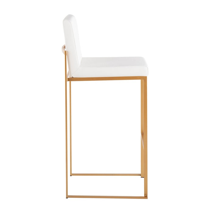 LumiSource Fuji High Back Barstool, Set of 2, Gold Steel/White