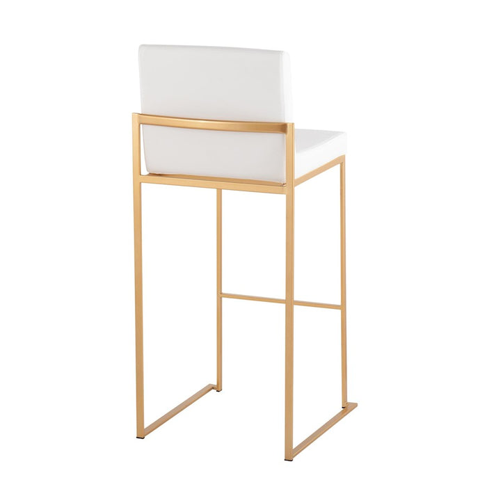 LumiSource Fuji High Back Barstool, Set of 2, Gold Steel/White